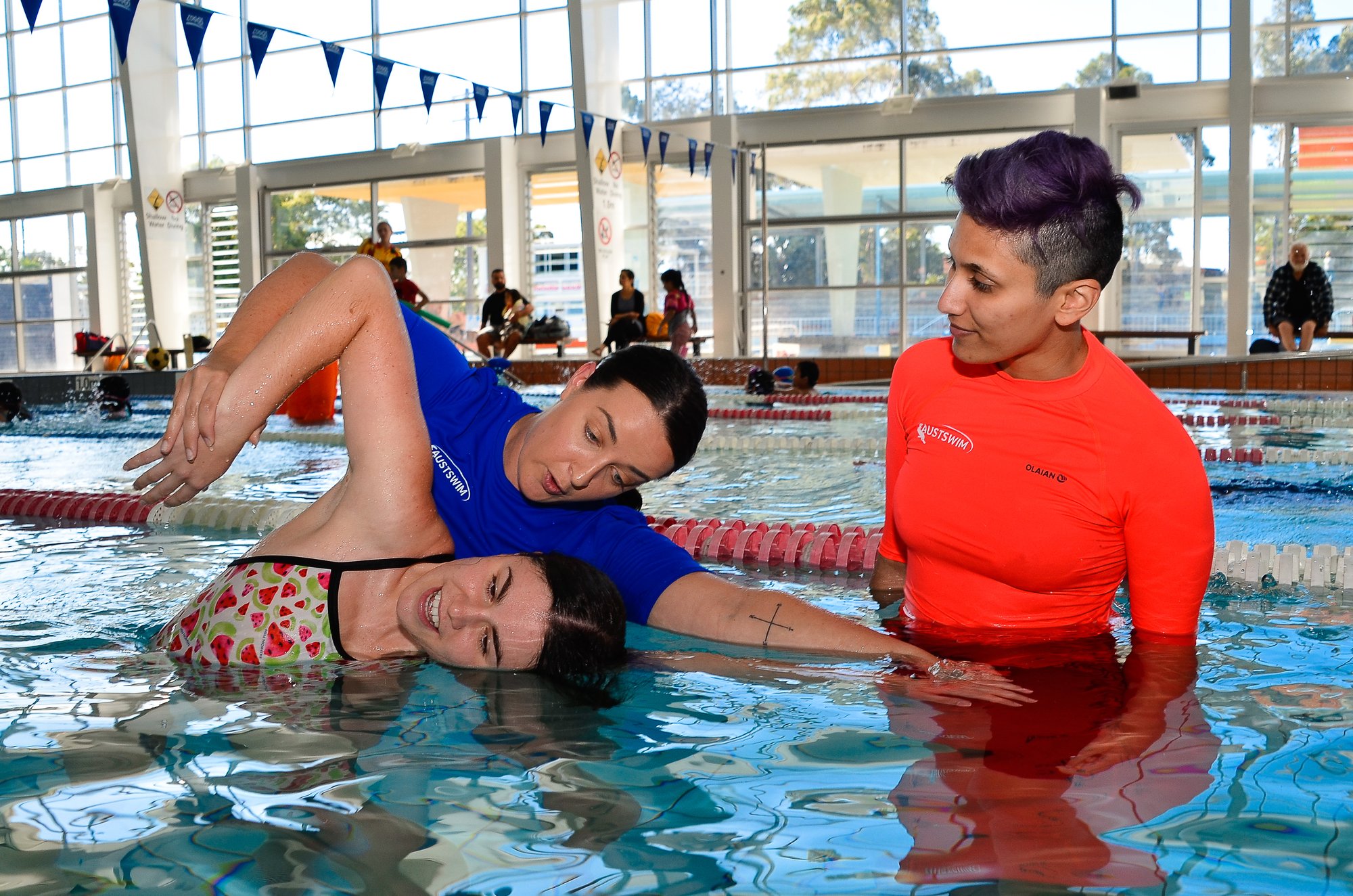 AUSTSWIM trainer leading adult learners in a Queensland Skills Assure Supplier accredited swim teacher course.